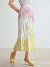 MOTF PREMIUM WOVEN WOMEN'S COLORBLOCK PLEATED MIDI SKIRT